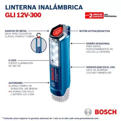 Linterna inalámbrica Bosch GLI 12V-300 12V Sin Batería