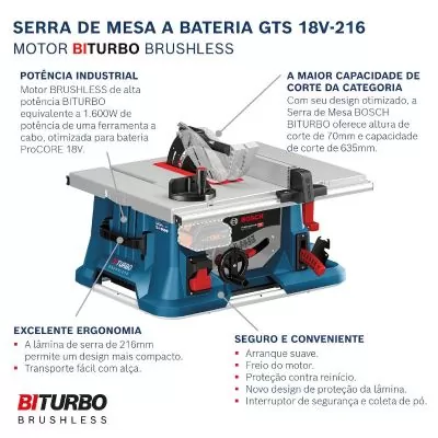 Sierra de Mesa inalámbrica GTS 18V-216 Sin Batería