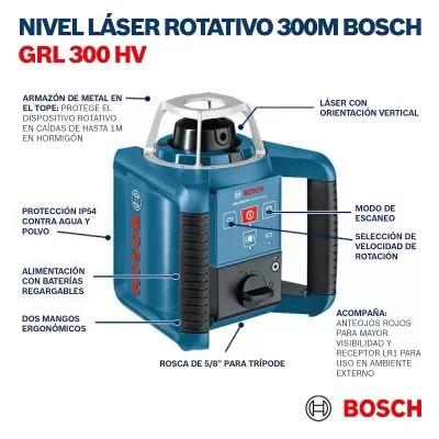 Nivel láser giratorio Bosch GRL 300 HV, 300 mt en maletín