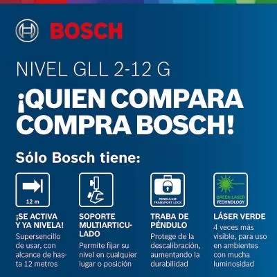 Nivel Láser verdes Bosch GLL 2-12 G alcance 12m con soporte