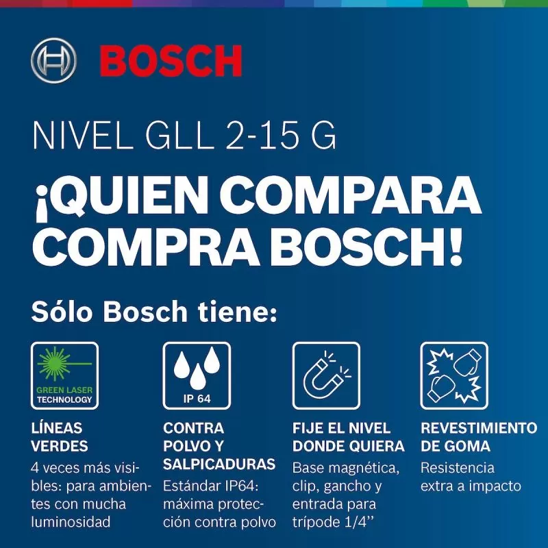0601066J00 Nivel Láser verde Bosch GCL 2-15 G 15m con puntos de