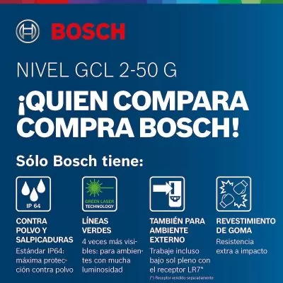 Nivel láser líneas verdes Bosch GCL 2-50 G 50mt con puntos