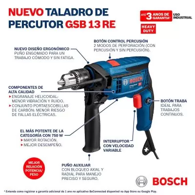 Taladro percutor Bosch GSB 13 RE 650W 110V