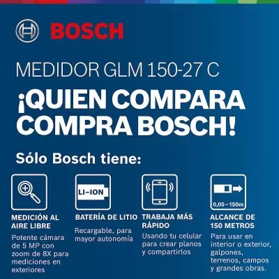 Medidor láser Bosch GLM 150-27 C alcance 150m con Bluetooth