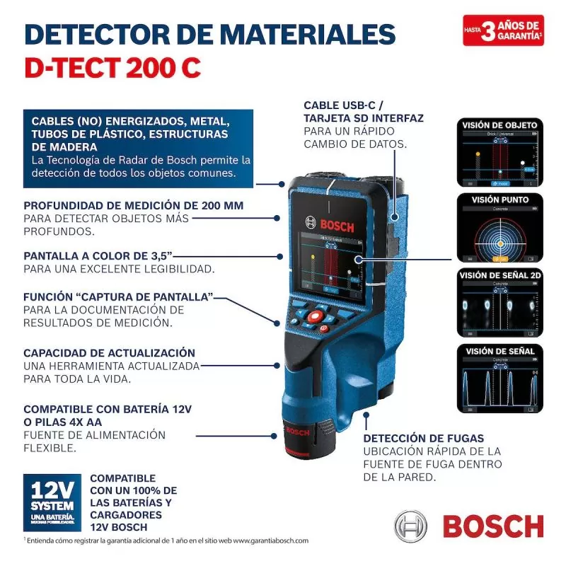 Detector y escáner de pared Bosch D-TECT 200 C