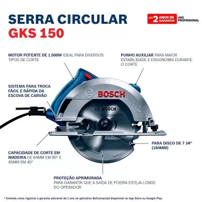 Sierra Circular Bosch GKS 150 con 1 disco y guía
