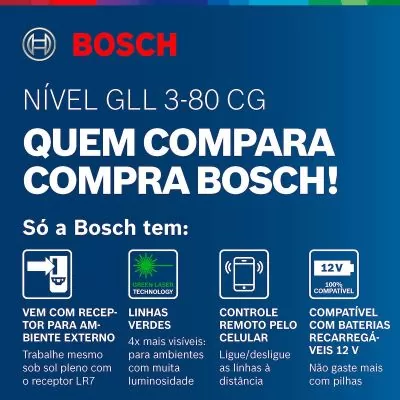 Nivel láser líneas verde Bosch GLL 3-80 CG 120 mt en maletín