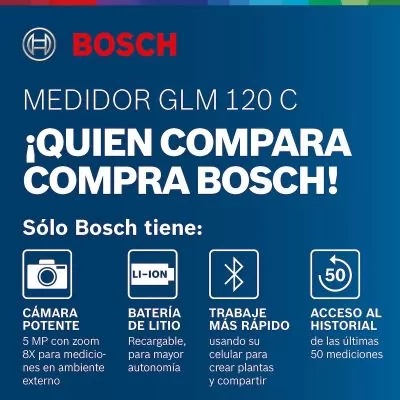 Medidor Láser Bosch GLM 120 C alcance 120m con Bluetooth