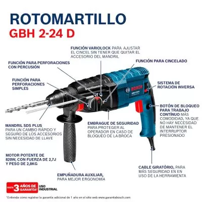 Rotomartillo Bosch GBH 2-24 D 820W 110V en maletín