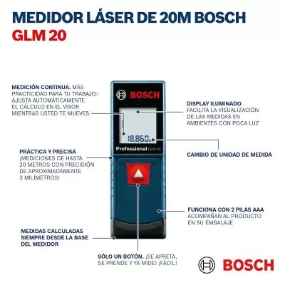 Medidor Láser Bosch GLM 20 alcance 20m