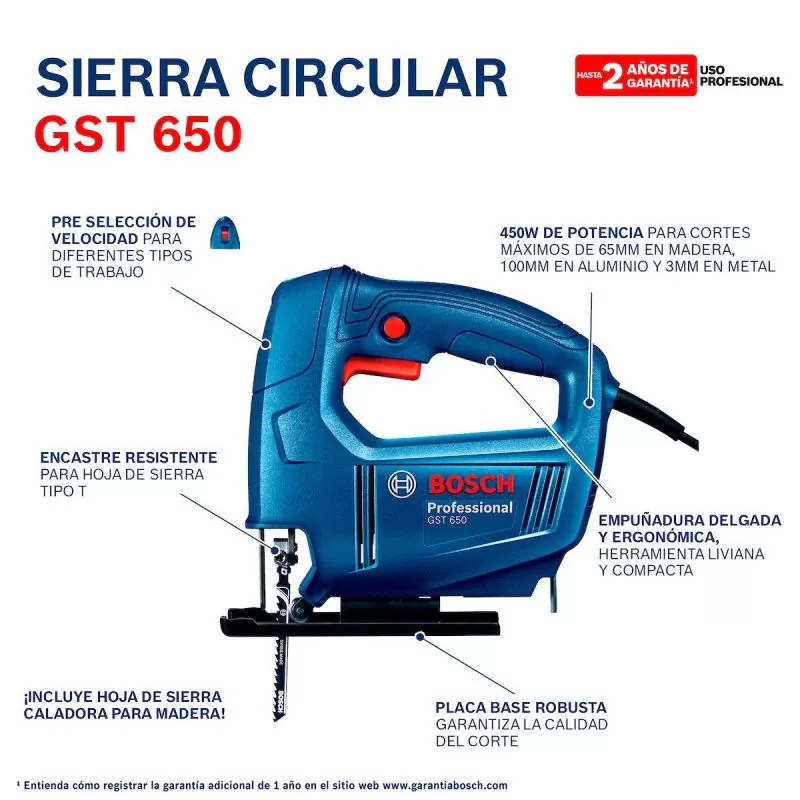 Sierra caladora profesional Bosch Professional GST 650 450W 220V