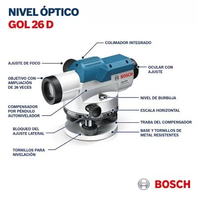Nivel láser óptico Bosch GOL 26 D zoom de hasta 26x