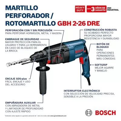 Rotomartillo Bosch GBH 2-26 DRE 800W 110V en maletín