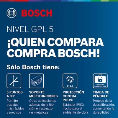 Nivel láser de 5 puntos Bosch GPL 5 ángulos de 90°