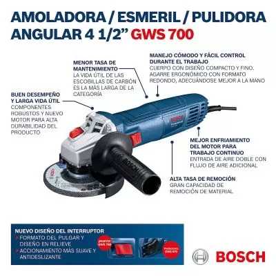 Pulidora angular Bosch GWS 700 eje M14 710W 110V