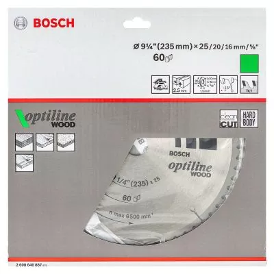 Disco de sierra circular Bosch Optiline Wood ø235 x 25mm 60 Dientes