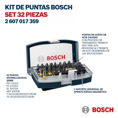 Kit de puntas para atornillar Bosch con 32 unidades