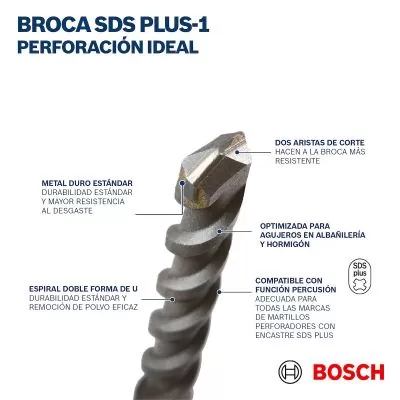 Broca para concreto Bosch SDS Plus-1 Ø1/2 x 16 x 18 Broca para concreto Bosch SDS Plus-1 Ø1/2 x 16 x 18
