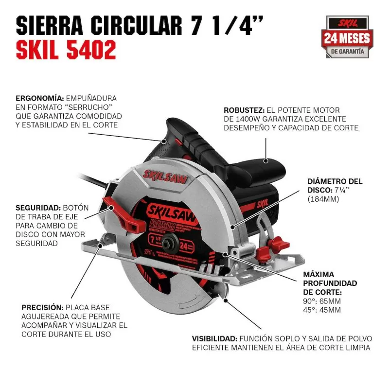 Sierra circular Skil 5402 1400W 110V con disco 24 dientes