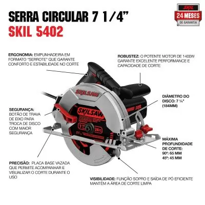 Sierra circular Skil 5402 1400W 110V con disco 24 dientes